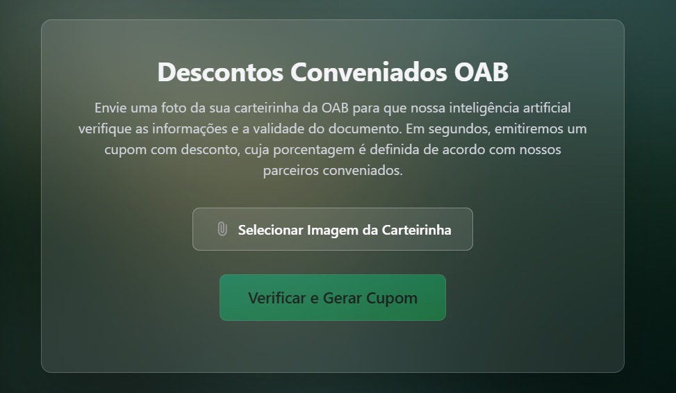 Passo 2: Upload da carteirinha OAB e verificação