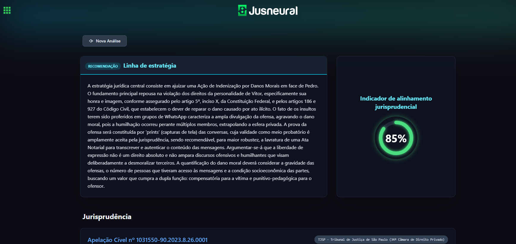 Demonstração do serviço de jurisprudência com IA 2